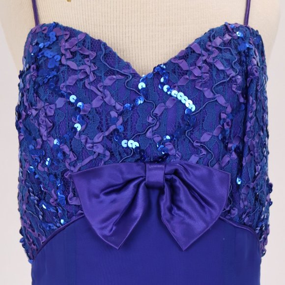 Dresses Vtg 8s Cobalt Blue Sequin Big Bow Chiffon Mini Dress Party